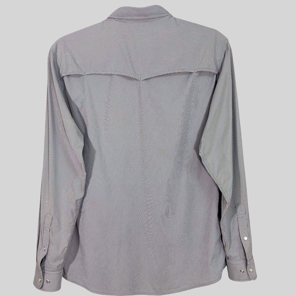Poncho Pearl Snap Western Shirt Mens XL Slim Fit Gray Striped Vented Performance - Picture 4 of 11